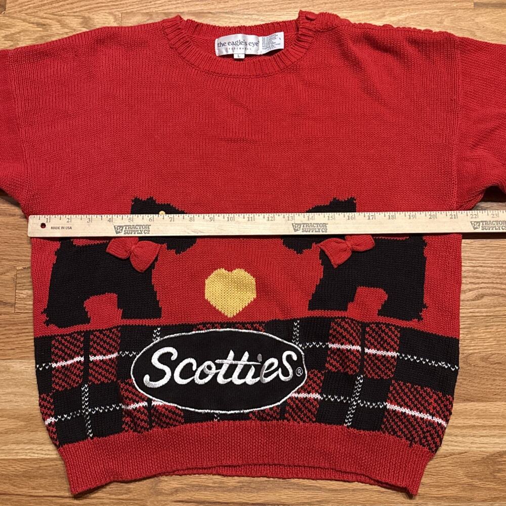 Vintage The Eagles Eye Red Scottie Dogs Plaid Sweater Knit Women's Size Large - Picture 8 of 8